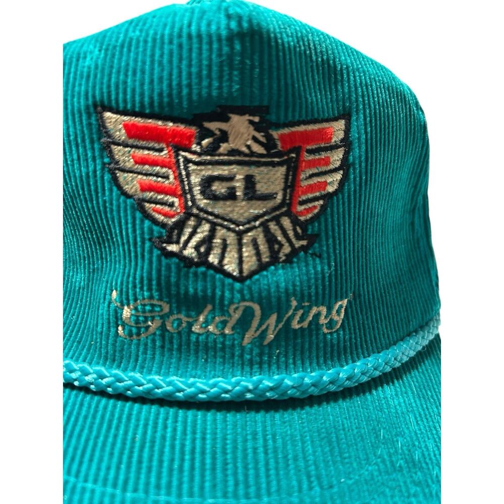 Vintage Corduroy Trucker Hat Cap Strapback Amapro 80s Teal Blue Goldwing Eagle - Picture 6 of 10